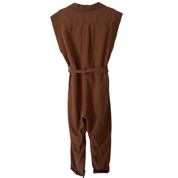 BLANKNYC Womens Belted Jumpsuit Size Medium Brown Cotton Linen Sleeveless - Picture 10 of 10